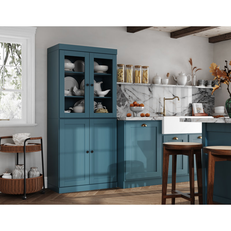 Garde-manger Palace 100% bois massif 32 po avec verre transparent, portes Shaker et tablettes réglables Palace Imports