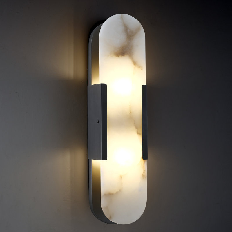 1-Light 20" Dimmable LED Flush Mounted Wall Sconce with Alabaster Shade(G9 Bulbs Included), Black