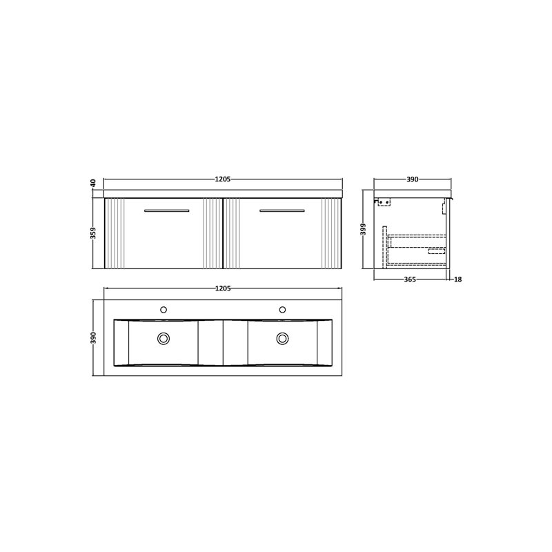Deco 1205mm Double Bathroom Vanity with Integrated Vitreous China Basin, Satin White