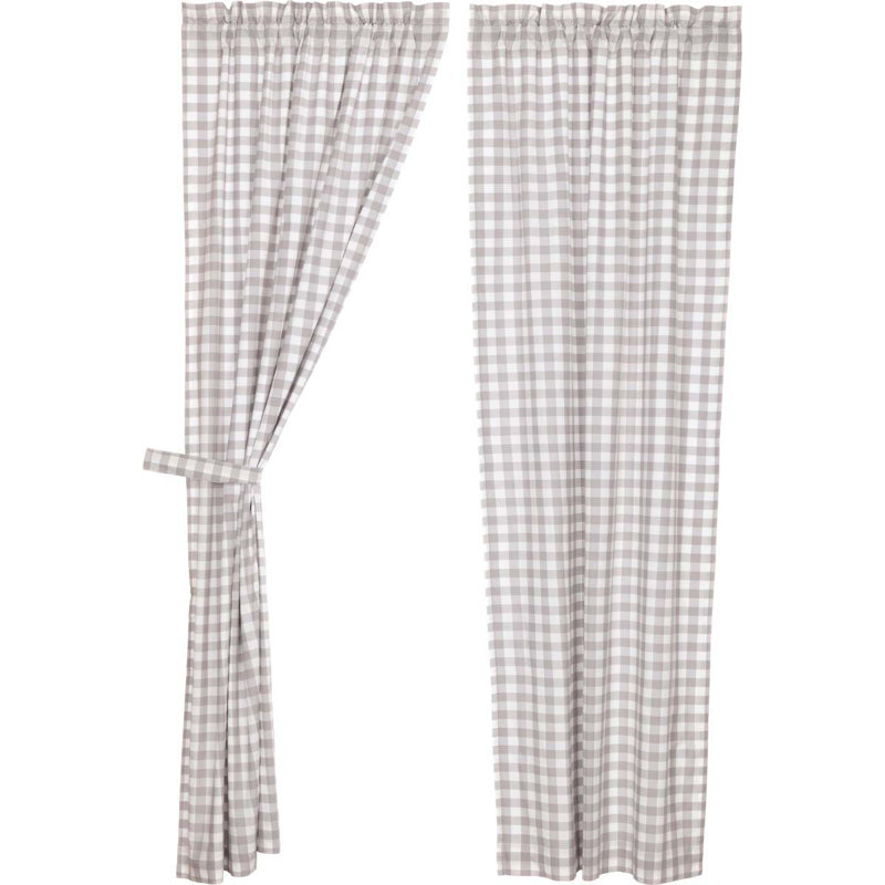 Annie Buffalo Check Lined 100% Cotton Checkered Room Darkening Rod Pocket Curtain Panels, Gray, 40" W x 84" L
