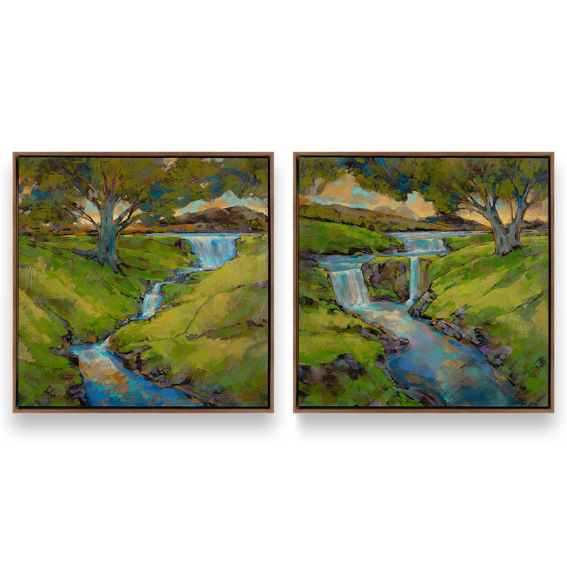 Happy Hills Splash, ensemble de 2 impressions, 20 po x 20 po, Toile avec cadre, Noyer