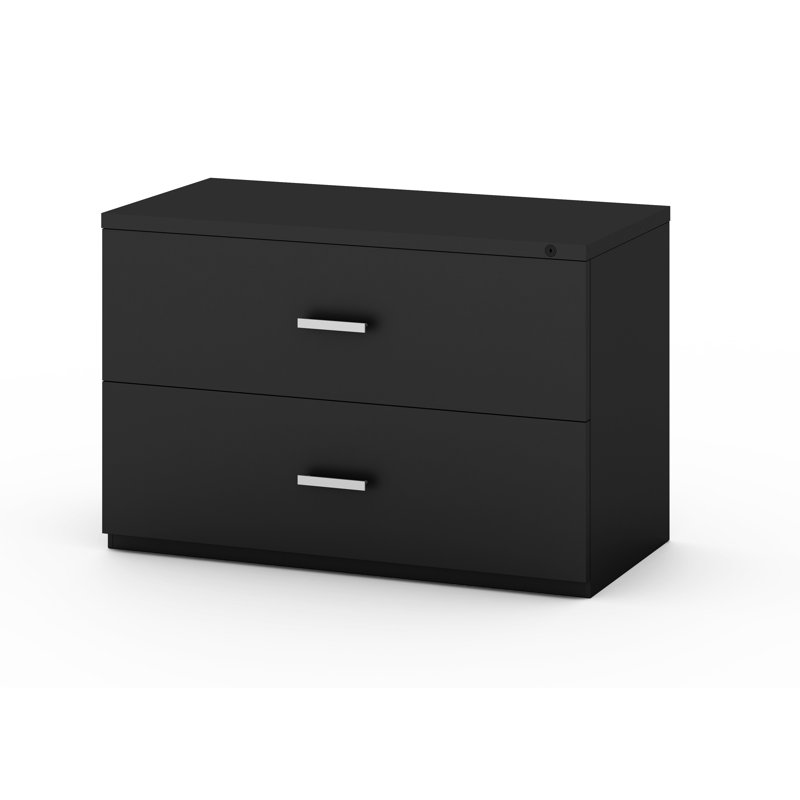 My-Hite Steel Lateral Filing Cabinet with 2 Drawers, Interlock System, Glide Suspension, Black