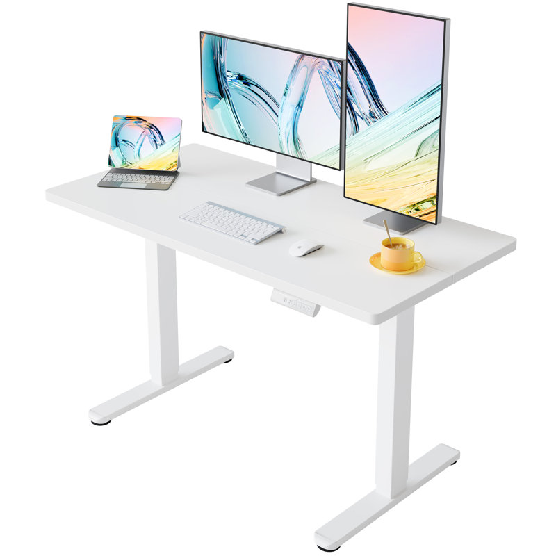 Height Adjustable Electric Standing Desk With Stable Steel Frame, Quiet Motor, Memory Height Control for Home Office, White