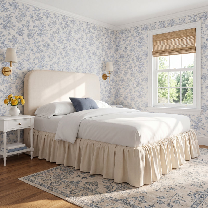 Maggie Ruffle Platform Bed, Zuma Pumice Textured Linen, King