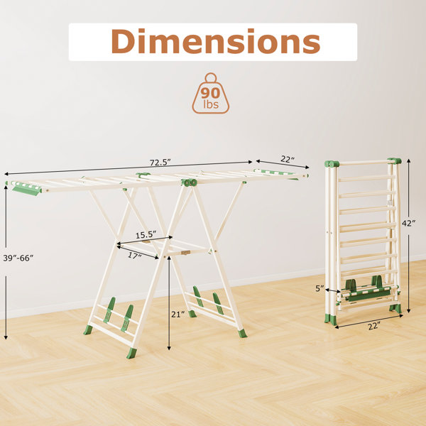 Kadehome 72.5 Inch Height-Adjustable Foldable Clothes Drying Rack with ...