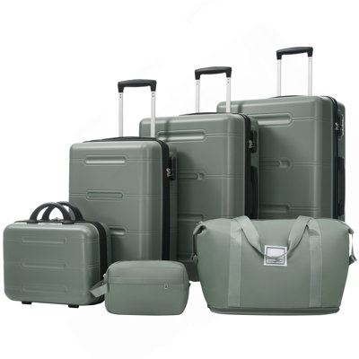 6 Piece Luggage Set,Lightweight Hardshell Suitcase With Double Spinner Wheels Handle Password Lock,14 IN Cosmetic Case 20/24/28 IN Luggages With Duffel Bag And Toiletry Bag