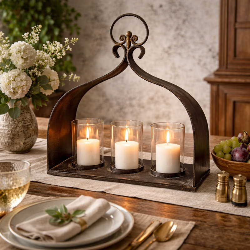 Cast Iron Triple Candleholder