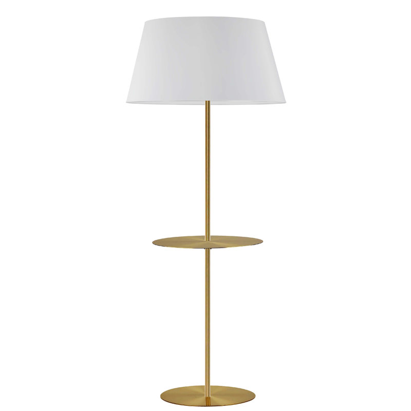 Gretchen 1 Light Round Base Floor Lamp with Shelf - White Shade, Aged Brass