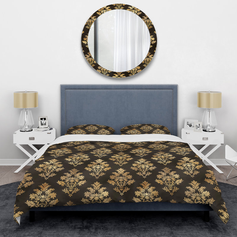 Ensemble de housse de couette brun doré damassé Glam Patten II - Glam, Housse de couette pour grand lit + 2 taies décora