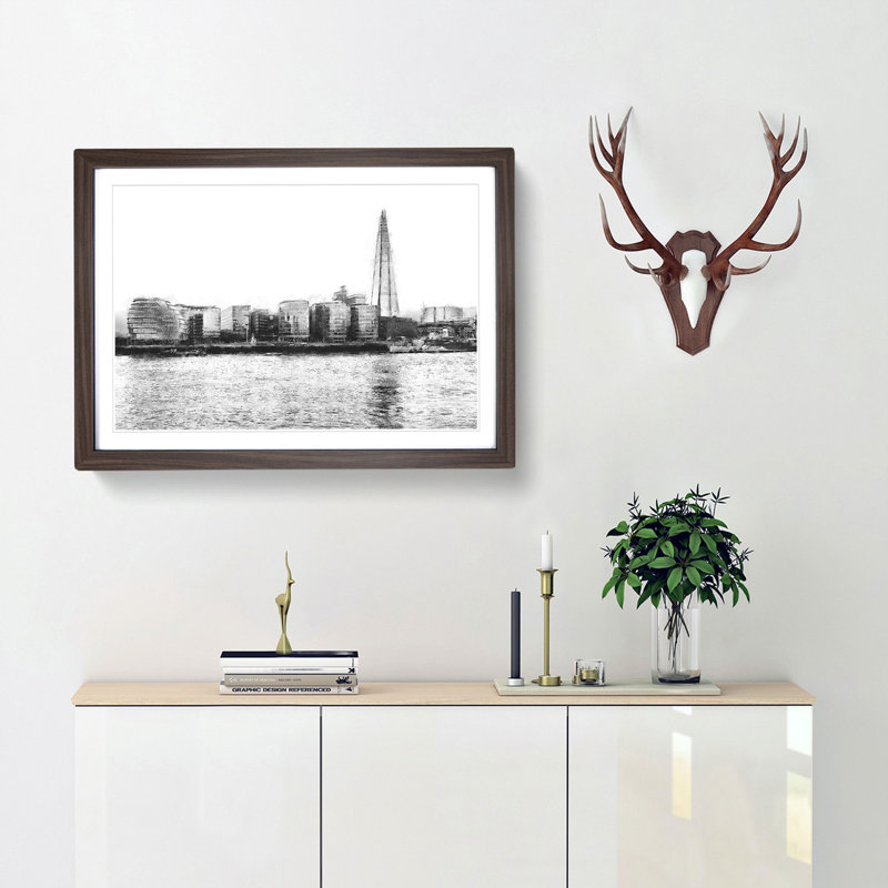 The Shard and London Skyline - Picture Frame Painting Print, Walnut Framed, 62cm H x 87cm W x 2cm D