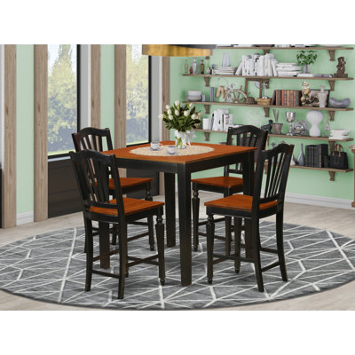 5 Piece Kitchen Counter Height Dining Table Set Includes a Square Dining Room Table and 4 Wooden Seat Chairs, Black & Cherry