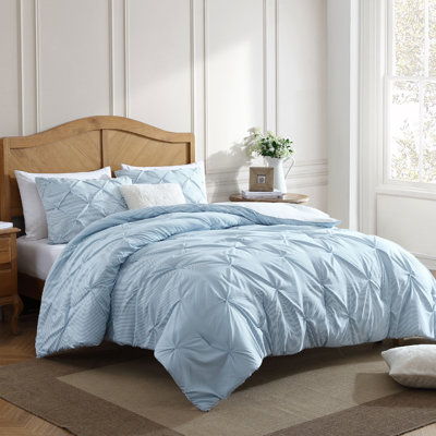 Swift Home Pintuck 3-Piece Microfiber Comforter Set - Solid Colors and Striped Designs - All-Seasonal, Durable, Easy Care
