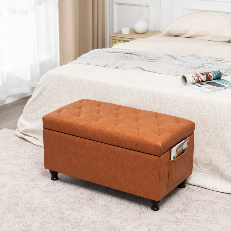 31 Inches Upholstered Tufted Storage Ottoman Bench