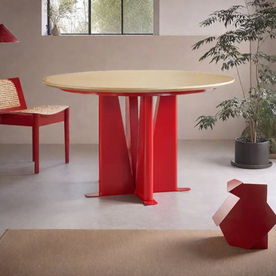 Solid wood dining table with red legs