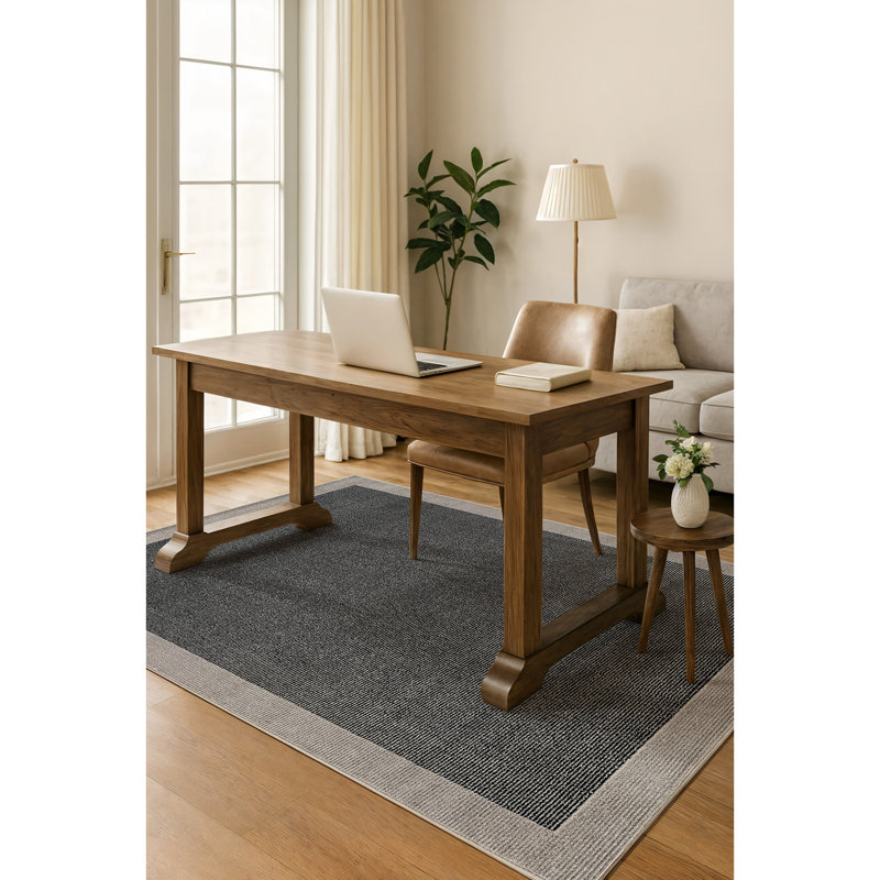Tapis moderne à motif géométrique moderne à bordure, Noir, Rectangle 5 pi x 7 pi