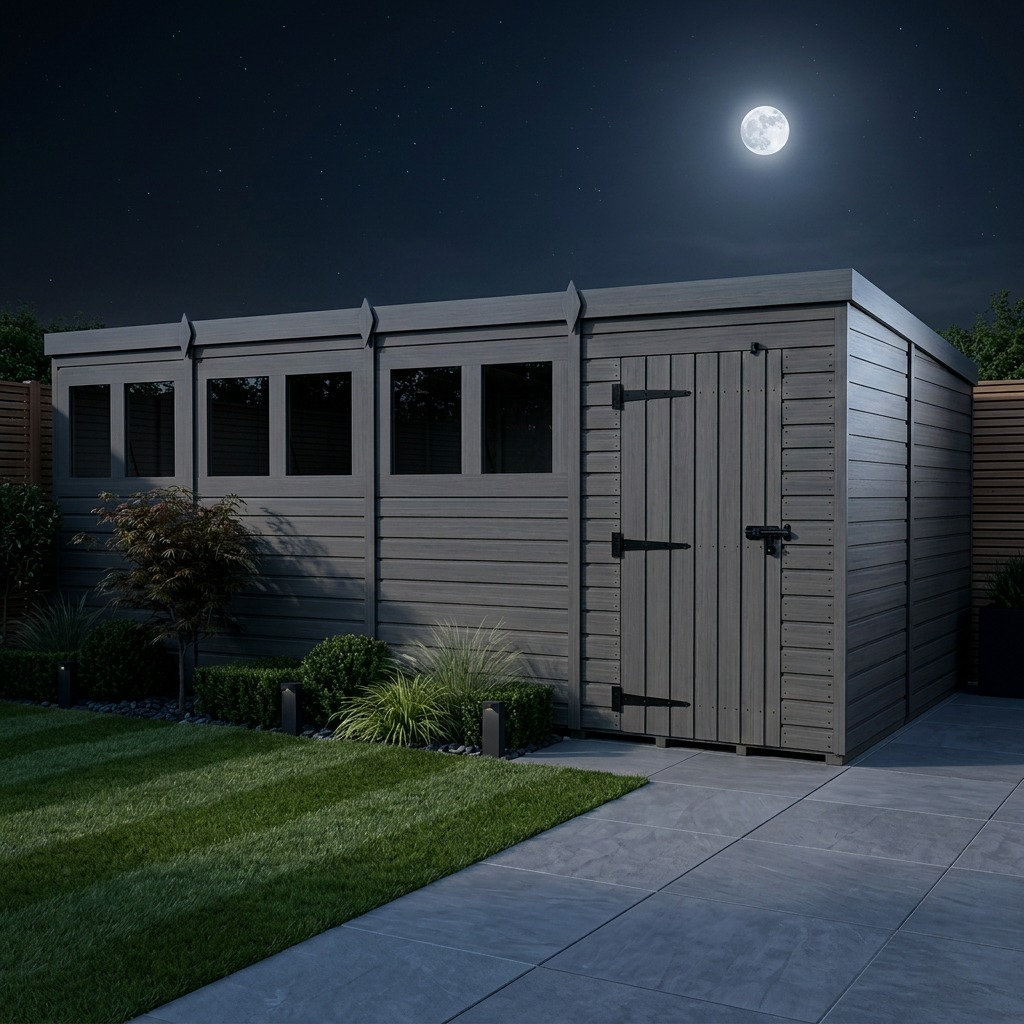 Total Sheds 20ft x 9ft Composite Pent Garden Shed - Single Door - With Windows - EPDM Rubber Roof - UK Manufactured