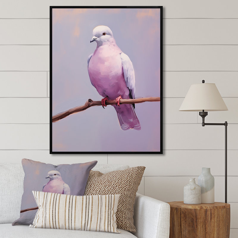 Colombe polie II sur toile, Cadre flottant noir, H 32 po x l 16 po x P 1 po