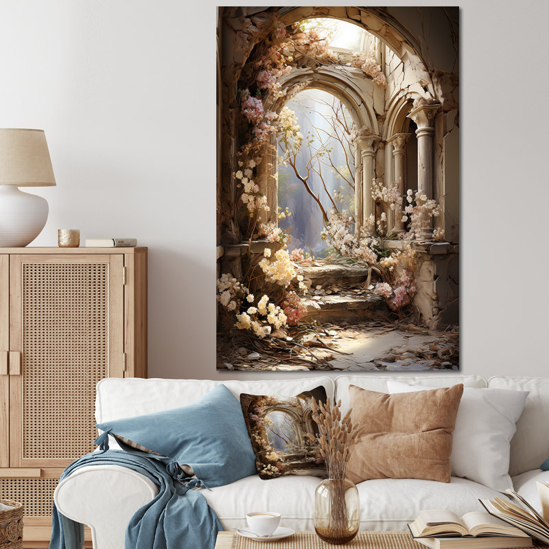 Ruines anciennes Blooms II - Art mural fantastique, Toile tendue, H 44 po x l 34 po