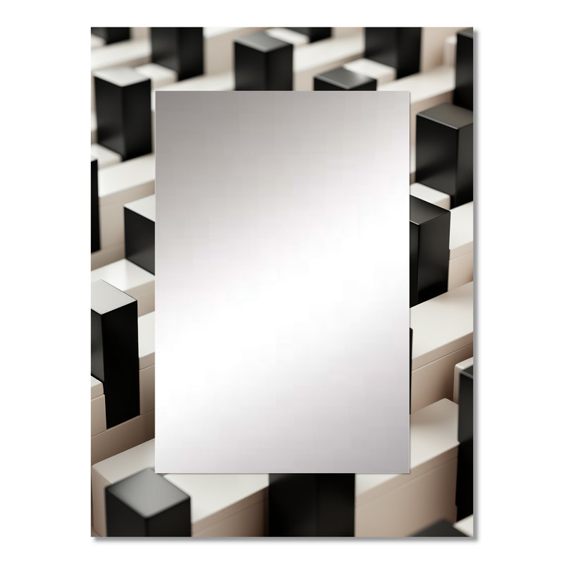 Miroir mural noir et blanc abstrait III, 32 po x 24 po