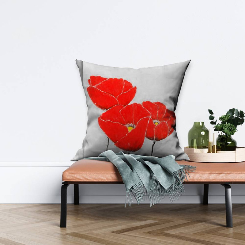 Three poppies - 26"x26" Throw pillow - Poly twill - Print on demand
