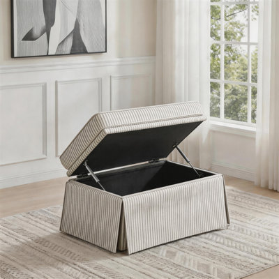 Upholstered Skirted Rectangular Storage Ottoman with Lift-Top