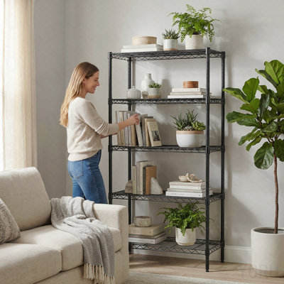 5-Tier Adjustable Heavy-Duty Wire Shelving Units - Rust-Resistant Metal Storage Racks For Kitchen, Garage, Bathroom & Pantry (29.53" D X 13.78" W X 59.06" H)