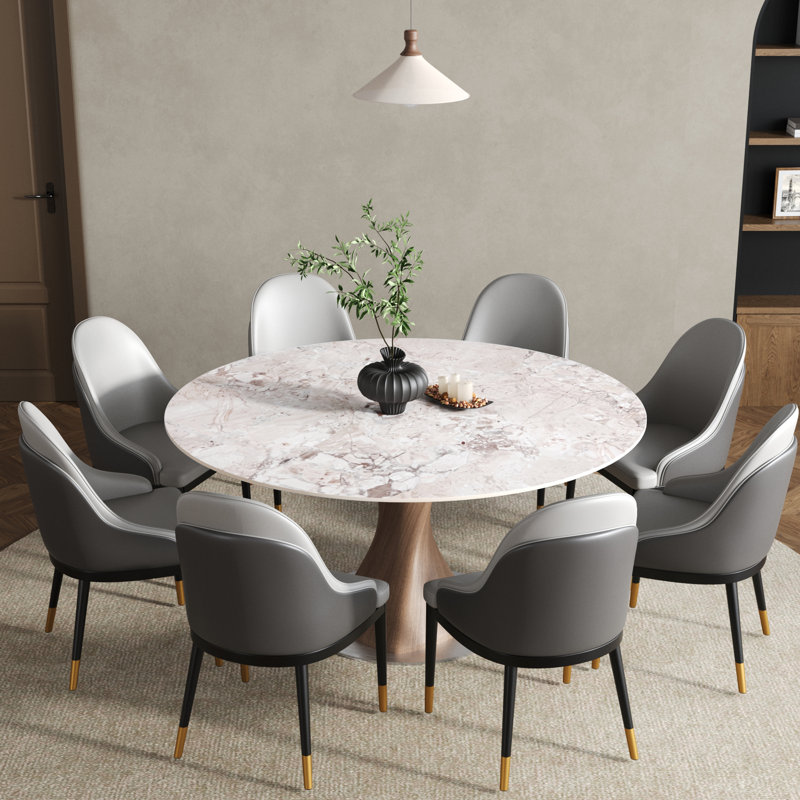 Conde de cuisine moderne 7 pièces pour 6 personnes, avec table en pierre frittée, H 29,5 po x l 53 po x P 53 po, Pink, Gray