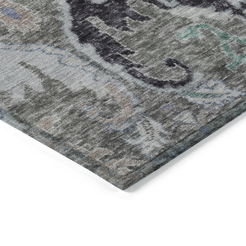 Machine Washable Indoor/Outdoor Xhevrie Pewter Rug, Runner 2'3" x 7'6"