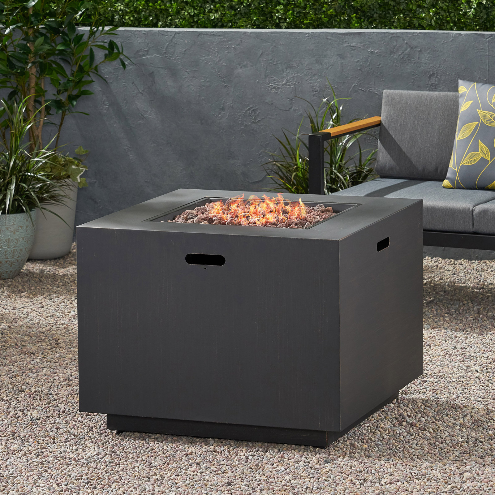 Alsacia Square Fire Pit Table, Brushed Brown