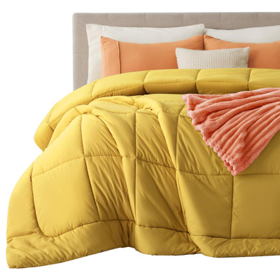 Insert de couette en duvet synthétique à carreaux carrés - jaune moutarde, édredon toutes saisons