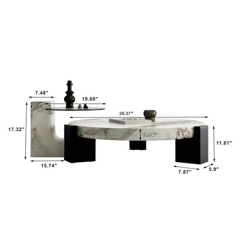 Marble Top Nesting Coffee Table, 17.32" H x 66" L x 35.43" W