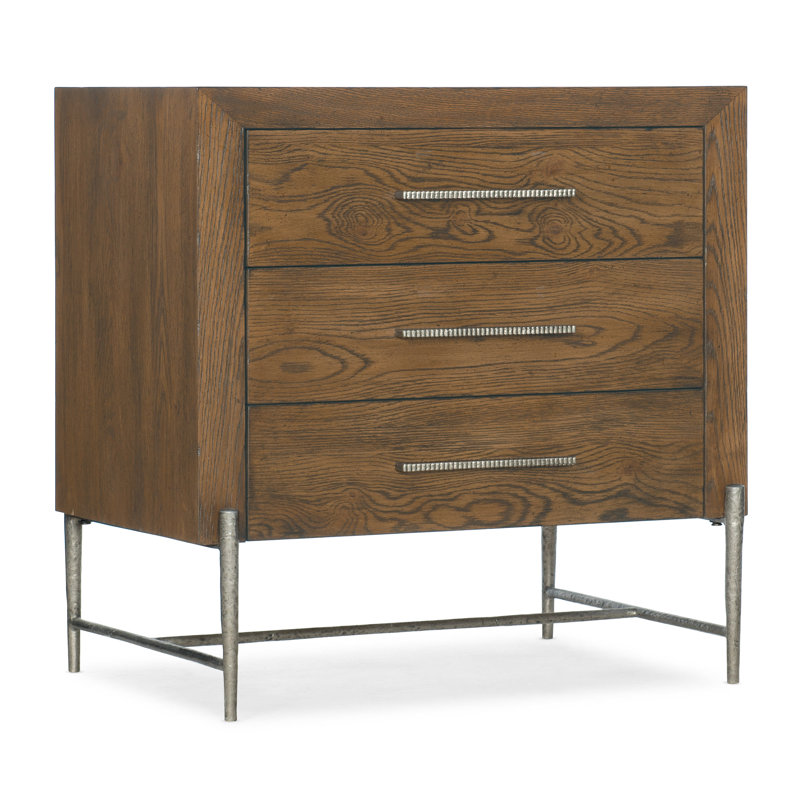 Sorrel White Oak Veneer 3-Drawer Nightstand with Metal Legs