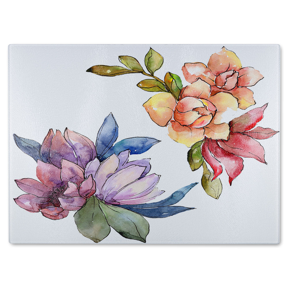 Rainbow Flowers Glass Chopping Board