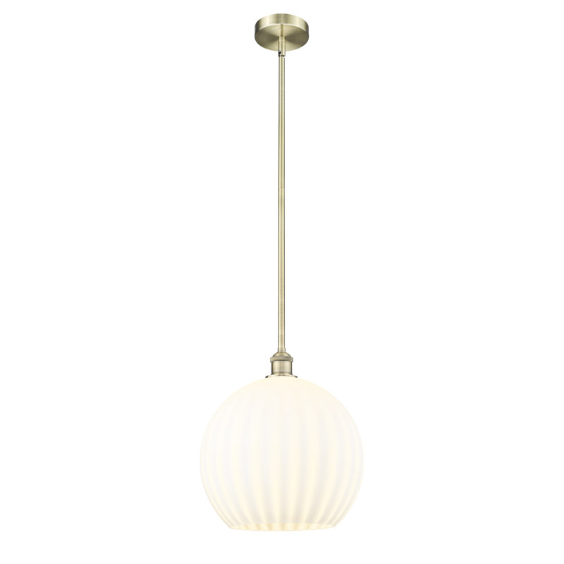 Luminaire suspendu 12 po Edison White Venetian, H 16,13 po x l 13,75 po x P 13,75 po, Laiton antique