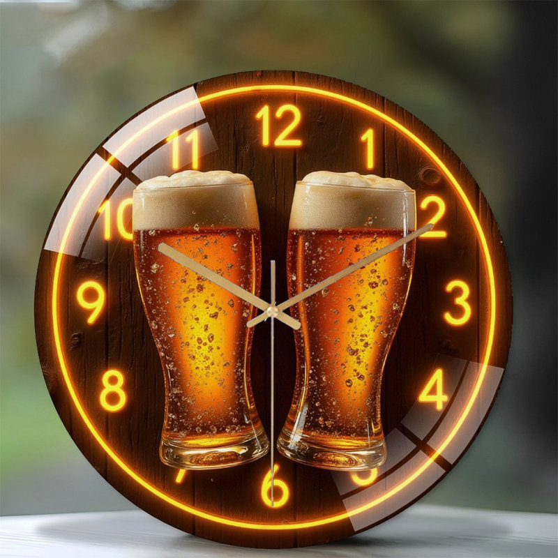 Craft Beer Glasses Wall Clock Decor Gift Art - 12'' Modern Glass Wall Clock