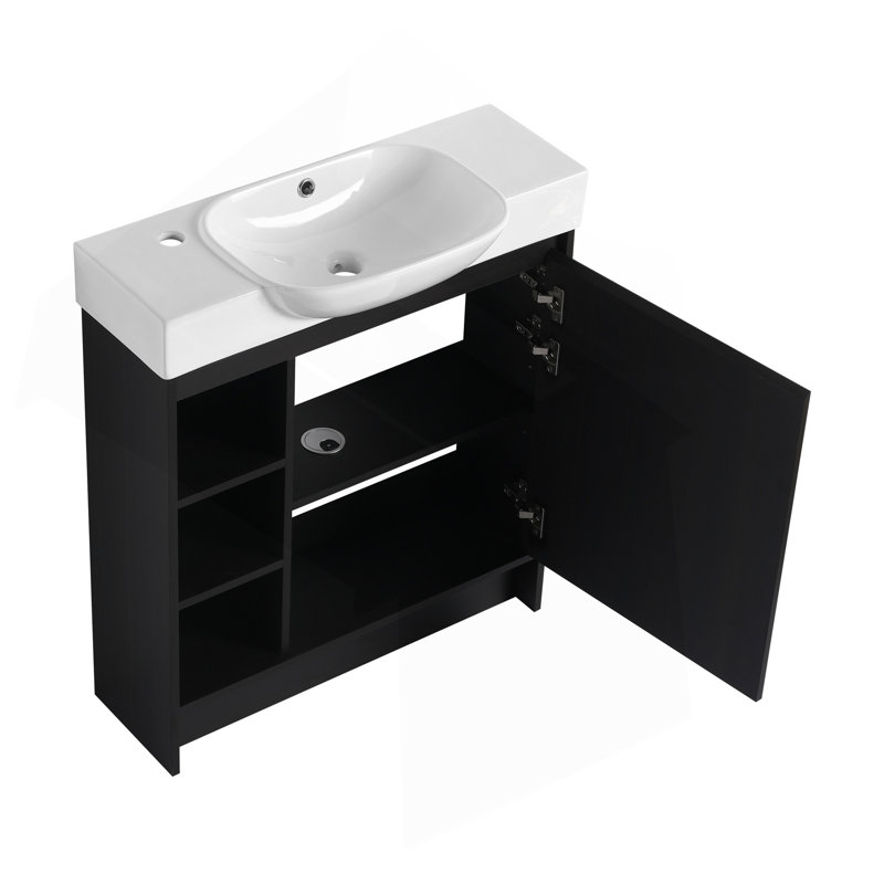 30'' Freestanding Bathroom Vanity With White Ceramic Sink & Soft-Close Door, Dark Oak, Plywood, KD-Packing, Dark Oak