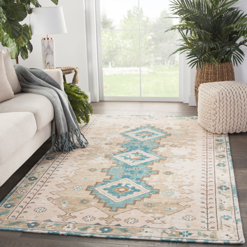 Hand Knotted Wool Oriental Area Rug in Pink/Blue, Rectangle 5' x 8'