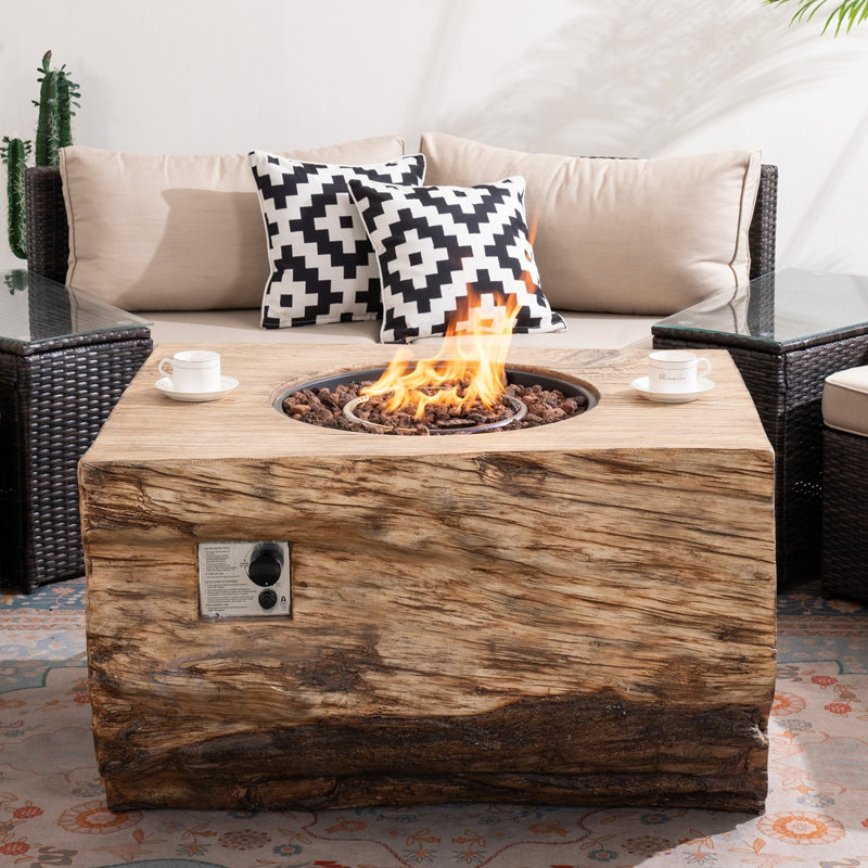 Dangelo Rectangle Stone Propane Smokeless Fire Pit Table with Hidden Fuel Tank, Brown