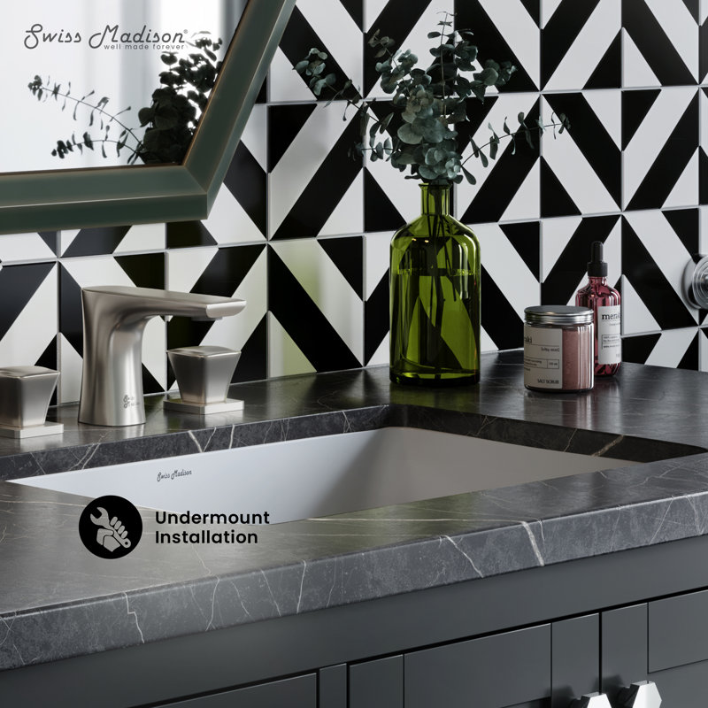 Plaisir 18.5" Rectangular Under-Mount Bathroom Sink in White SM-UM624, White
