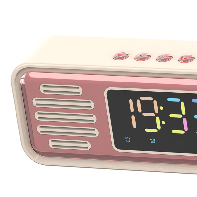 Haut-parleur Bluetooth portatif, réveil de table rétro sans fil novateur avec écran couleur DEL beige