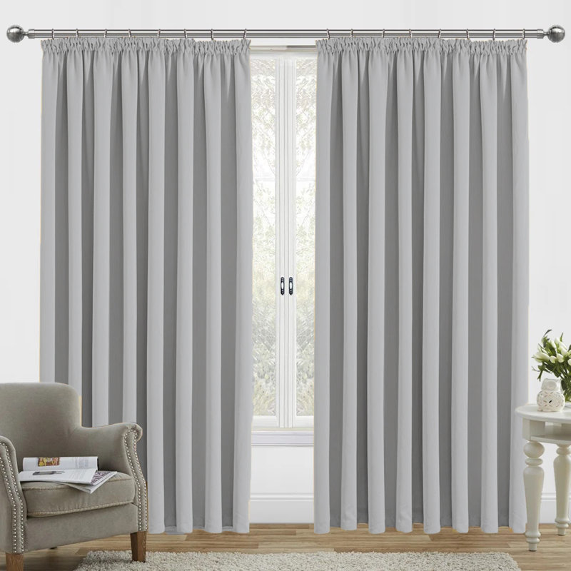 Pencil Pleat Blackout Thermal Panel Curtains , 228cm Width x 228cm Drop, Light Grey