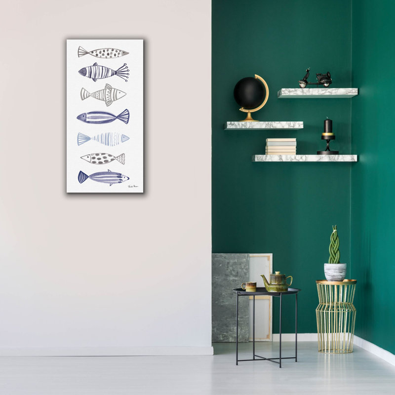 «A School Of Fish 1» par Farida Zaman, art mural sur toile, H 40 po x l 20 po
