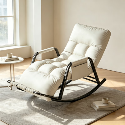Foldable Reclining Rocking Chair, Adjustable 5‑Position Lounge Rocker Chair with Padded Cushion, Oversized Comfort Rocking Chair for Living Room Bedroom