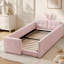 Lit plateforme tapissier simple avec tête de lit en forme d'oreille de lapin, avec barrière de sécurité et poche, tissu bouclé, rose-1136010961