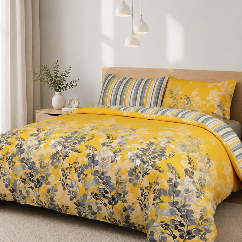 Aspire Homeware Ochre Floral Duvet Cover Set (Pack of 2), Single (137cm Width X 200cm Length)