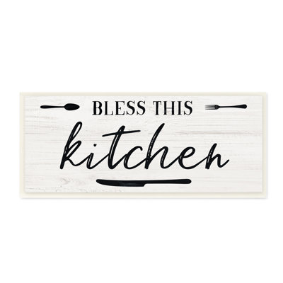 Stupell Industries Bless This Kitchen Phrase Minimal Fork Knife By Natalie Carpentieri - Textual Art Print In Wood