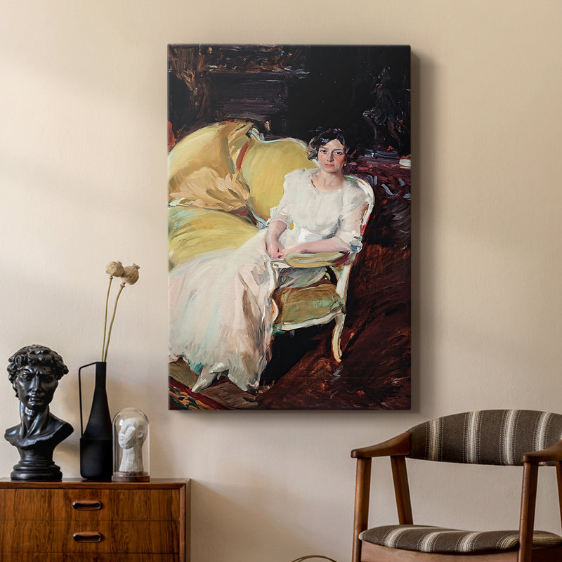 Clotilde assise sur le canapé, toile tendue par Joaquin Sorolla y Bastida, 24 po x 36 po