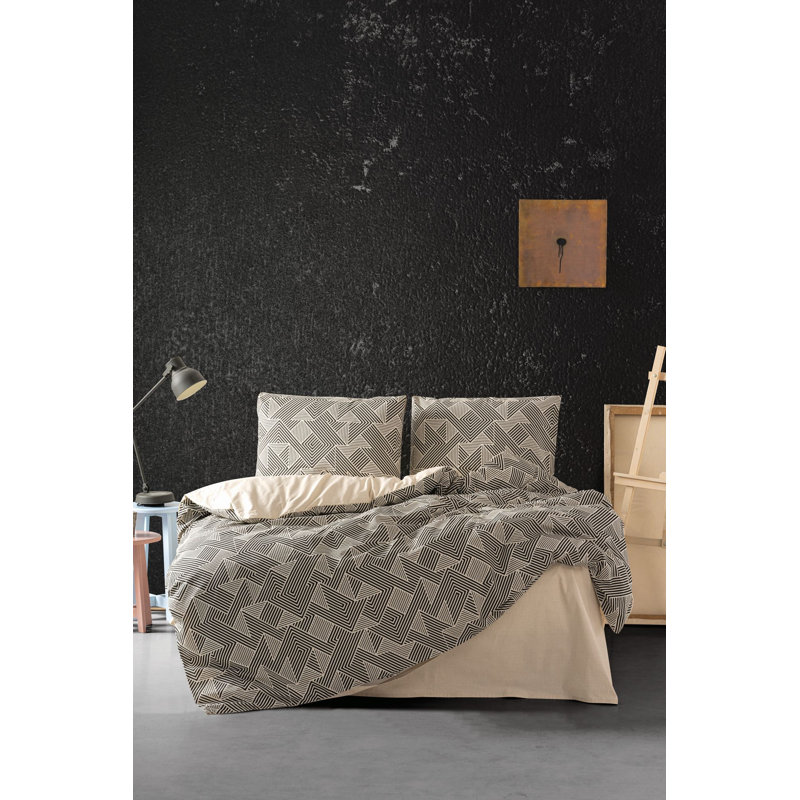 Ranforce King Quilt Cover Set, 100% Cotton, Stone Color | Duvet Cover 94.5 x 86.6 inches & (2) 23.6 x 23.6 inches Pillowcases | Machine Washable, 145 Thread Count, Elegant Pigment Printing, Button Closure