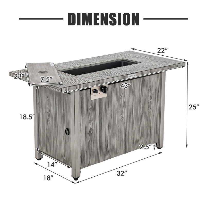 Table de foyer d'extérieur au propane de 43 po Patiojoy de 50 000 BTU avec foyer à grain de bois