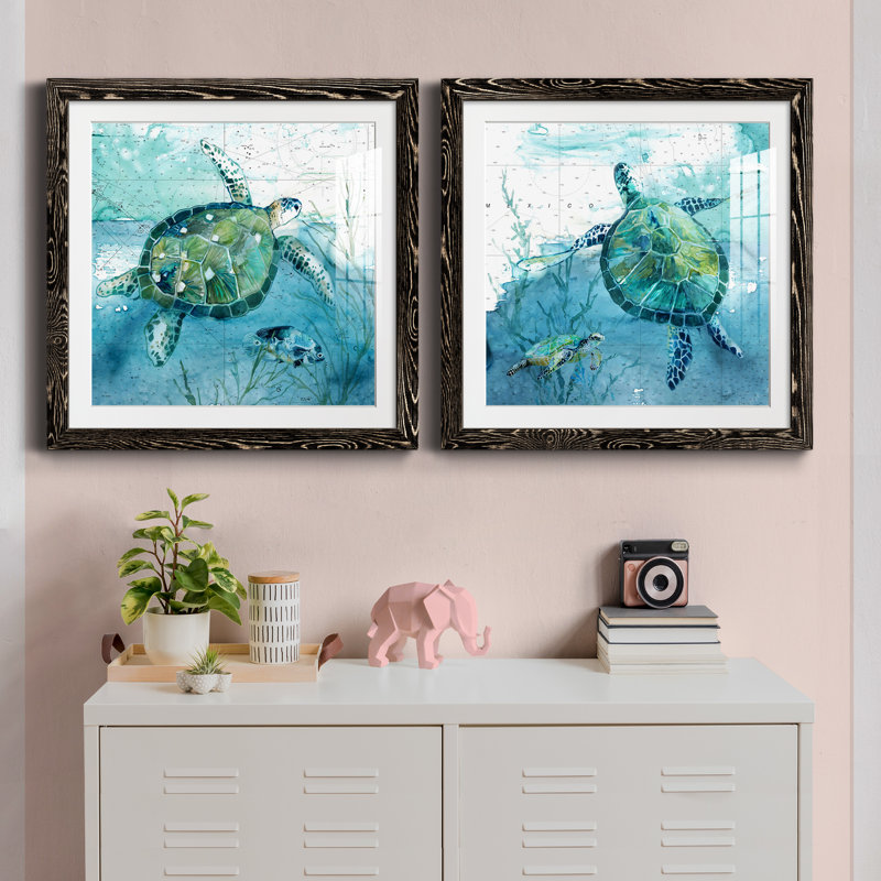 «Island Swim I», ensemble de 2 peintures, Papier dans un cadre photo, H 17 po x l 34 po, Noir